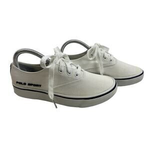 Vtg Polo Sport Sneaker Ralph Lauren Montauk Tennis Shoes Womens White Canvas 7.5
